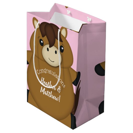Paardenroze Baby shower Medium Cadeauzakje (Achterkant Gekanteld)