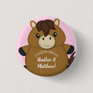 Paardenroze Baby shower Ronde Button 3,2 Cm