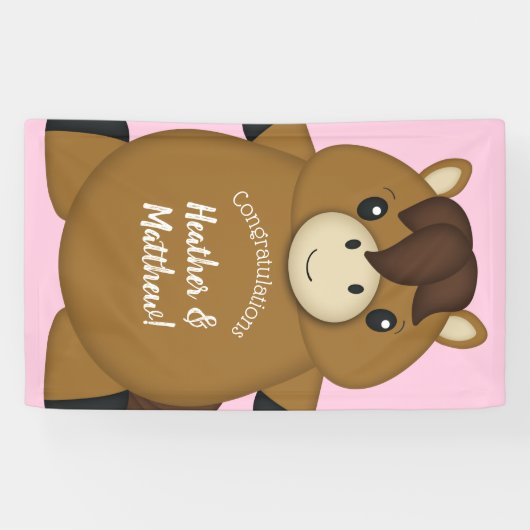 Paardenroze Baby shower Spandoek (Horizontaal)