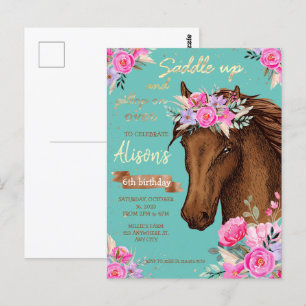 Paardenroze Floral Birthday Briefkaart