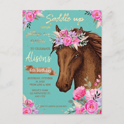 Paardenroze Floral Birthday Briefkaart (Voorkant)