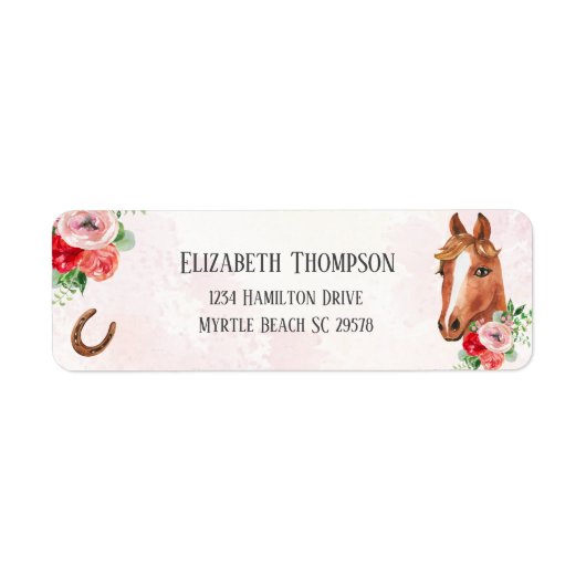 Paardenroze Floral Birthday Etiket (Voorkant)