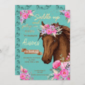 Paardenroze Floral Birthday Kaart (Voorkant / Achterkant)