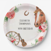 Paardenroze Floral Birthday Papieren Bordje (Voorkant)