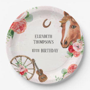 Paardenroze Floral Birthday Papieren Bordje