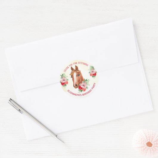 Paardenroze Floral Birthday Ronde Sticker (Envelop)