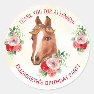 Paardenroze Floral Birthday Ronde Sticker