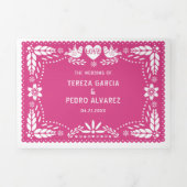 Paardenroze papel picado houdt van bruiloft drieluik uitnodiging (Cover)