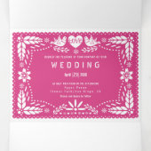 Paardenroze papel picado houdt van bruiloft drieluik uitnodiging (Binnenkant midden)