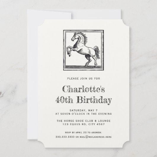  paardenruiter 40e verjaardagsfeest kaart (Voorkant)