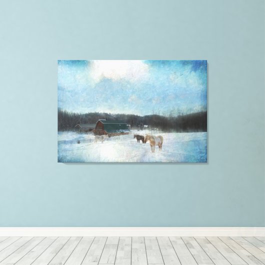 Paardenschaal, scheuren en sneeuwschilderijen canvas afdruk (Insitu (Houten vloer))