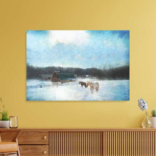 Paardenschaal, scheuren en sneeuwschilderijen canvas afdruk (Insitu (Woonkamer))