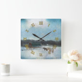 Paardenschaal, scheuren en sneeuwschilderijen vierkante klok (Huis)