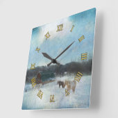 Paardenschaal, scheuren en sneeuwschilderijen vierkante klok (Hoek)