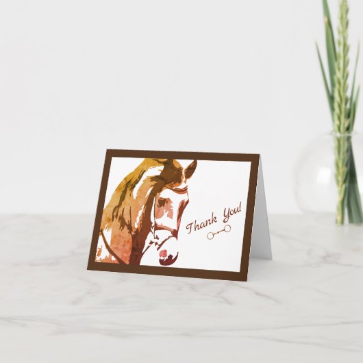 Paardenschets en slingerbit in bruin bedankkaart (Voorkant)