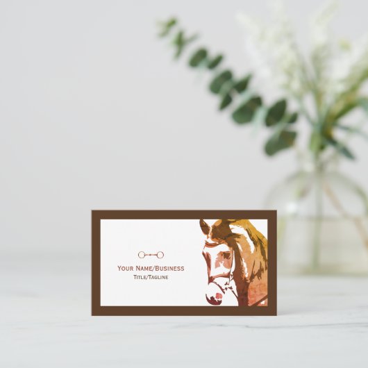 Paardenschets en slingerbit in bruin visitekaartje (Staand voorkant)