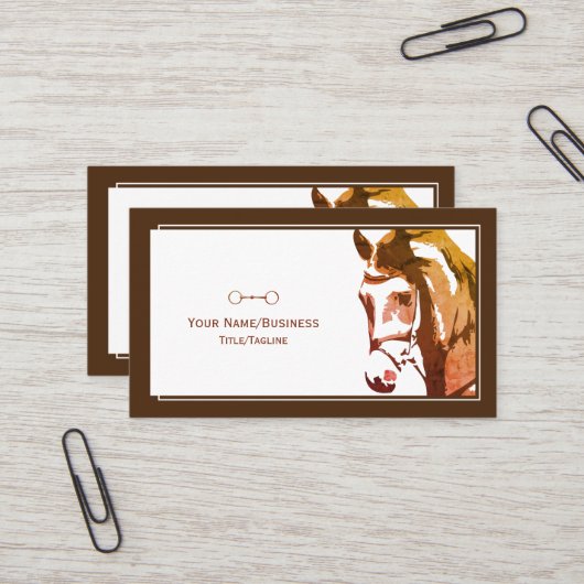 Paardenschets en slingerbit in bruin visitekaartje (Voorkant / Achterkant in situ)