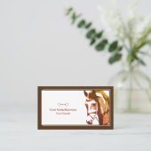 Paardenschets en slingerbit in bruin visitekaartje (Staand voorkant)