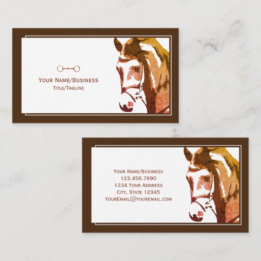 Paardenschets en slingerbit in bruin visitekaartje (Voorkant / Achterkant)