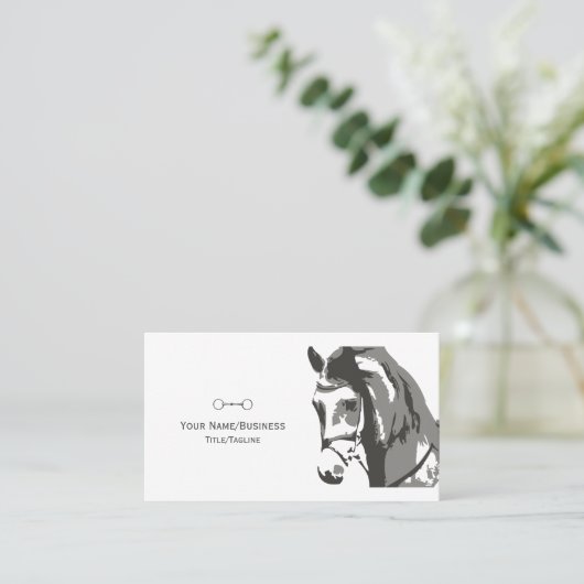 Paardenschets en slingerbit in grijs visitekaartje (Staand voorkant)
