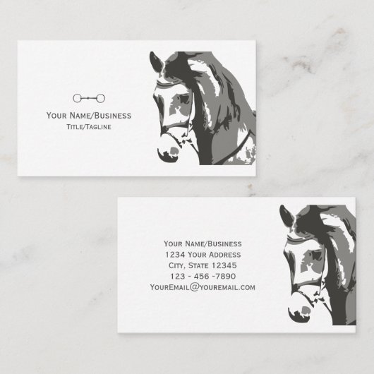 Paardenschets en slingerbit in grijs visitekaartje (Voorkant / Achterkant)