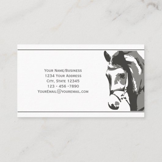 Paardenschets en slingerbit in grijs visitekaartje (Achterkant)