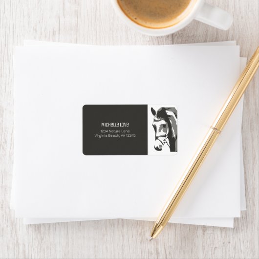 Paardenschets in grijs en wit adres etiket (Insitu)