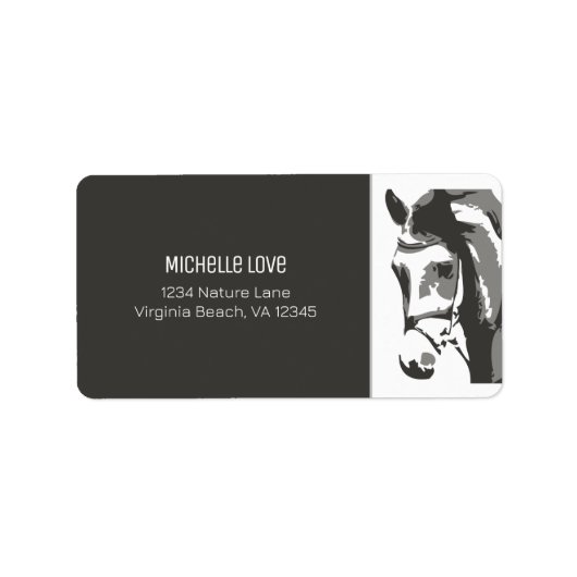 Paardenschets in grijs en wit adres etiket (Voorkant)
