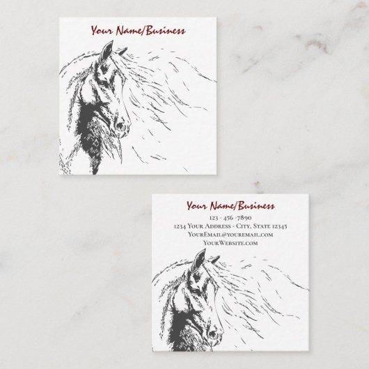Paardenschets met stromende mane Equestrian Vierkante Visitekaartje (Voorkant / Achterkant)