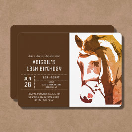 Paardenschets Modern Brown and White Birthday Kaart