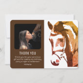 Paardenschets Modern Brown and White Birthday PHOT Bedankkaart (Voorkant)