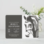 Paardenschets Modern Gray White Foto van Birthday Kaart (Staand voorkant)