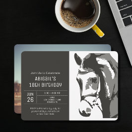 Paardenschets Modern Gray White Foto van Birthday Kaart