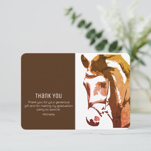 Paardenschets Modern Grey and White Afstuderen dan Bedankkaart (Staand voorkant)