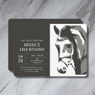 Paardenschets Modern Grey and White Birthday Kaart