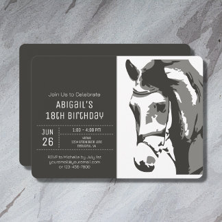 Paardenschets Modern Grey and White Birthday Kaart