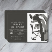 Paardenschets Modern Grey and White Birthday Kaart