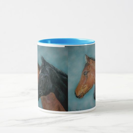 Paardenschilderij van zwart veulen kastanje bruin  mok (Midden)