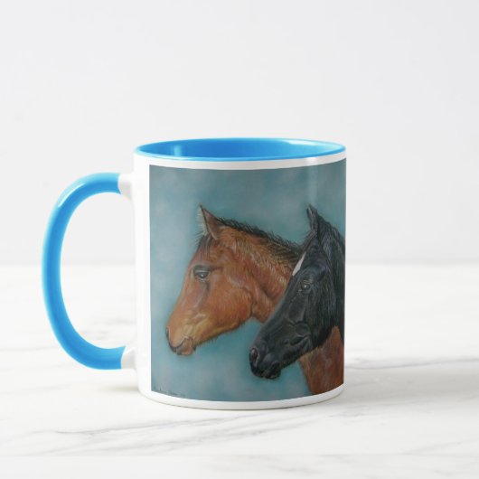 Paardenschilderij van zwart veulen kastanje bruin  mok (Links)