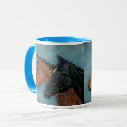 Paardenschilderij van zwart veulen kastanje bruin  mok (Voorkant links)