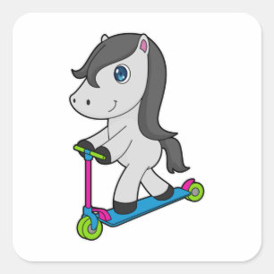 Paardenscooter Vierkante Sticker