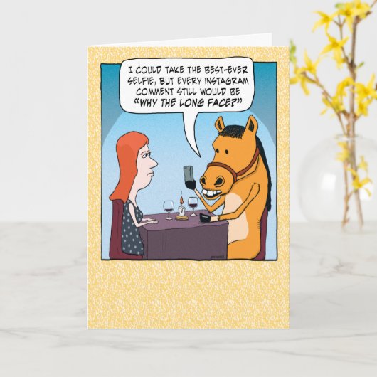 Paardenselfie met lange adem kaart (Gele Bloem)