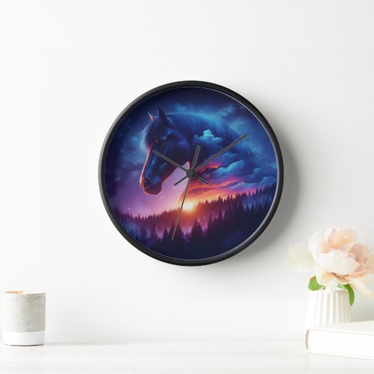 Paardensilhouet in een zonsondergang boslandschap (Huis)