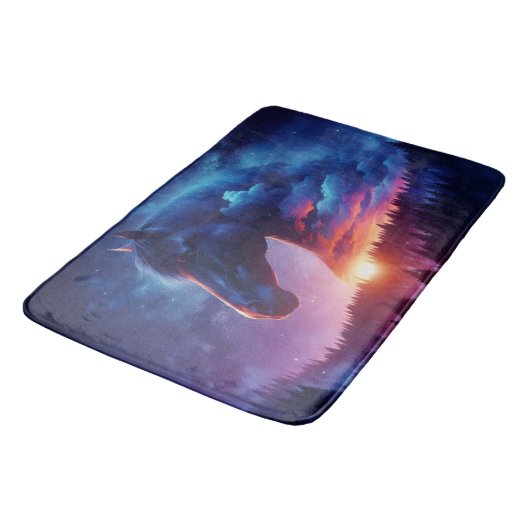 Paardensilhouet in een zonsondergang boslandschap badmat (Gekanteld)