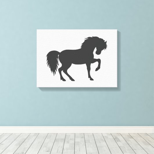 Paardensilhouet lopen - Kies achtergrondkleur Canvas Afdruk (Insitu (Houten vloer))