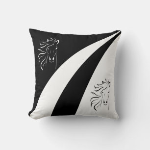 Paardensilhouet op abstracte zwarte en witte golve kussen