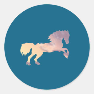 Paardensilhouet Pastel Sunrise Sky met wolken Ronde Sticker