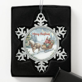 Paardenslee Rit Vakantiescène Tin Sneeuwvlok Ornament