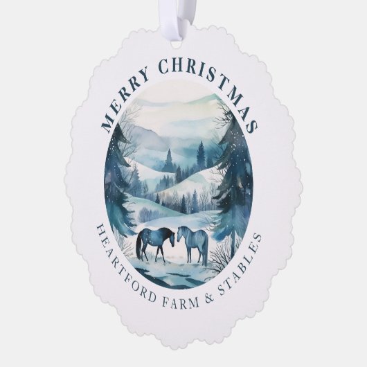Paardensport Kerstpaarden Festieve Winterwoud Ornament Kaart (Links)