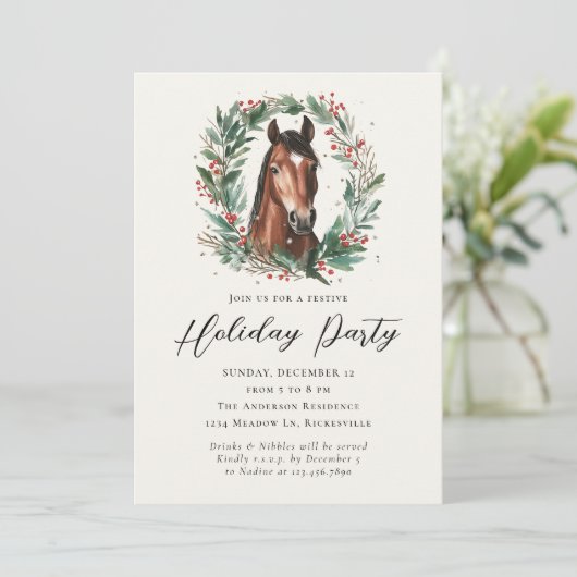 Paardensport Paard Kerstkrans Holiday Party Kaart (Staand voorkant)